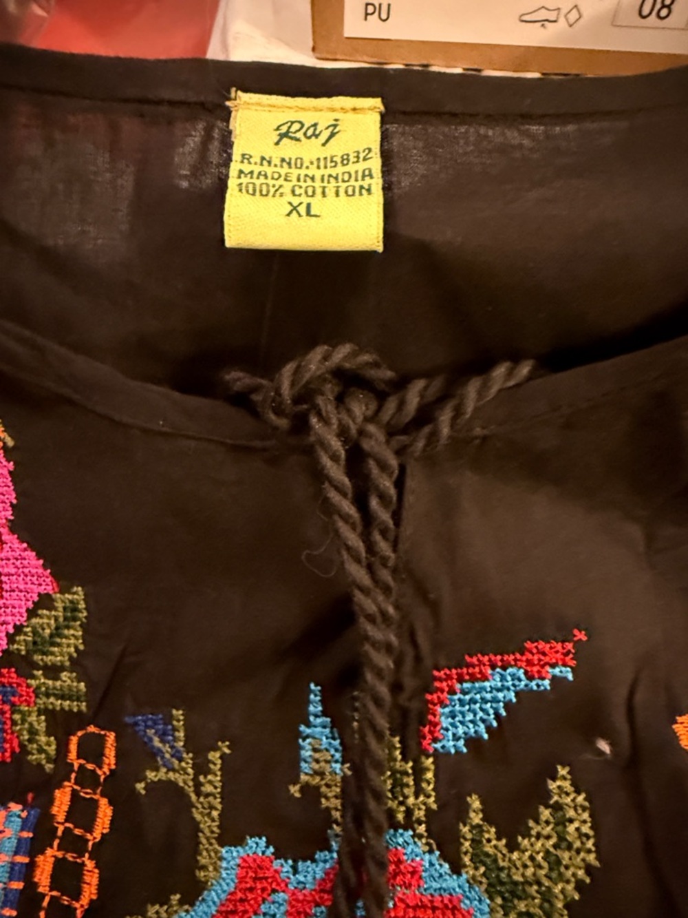 Raj Black Tunic with Bright Floral Embroidery